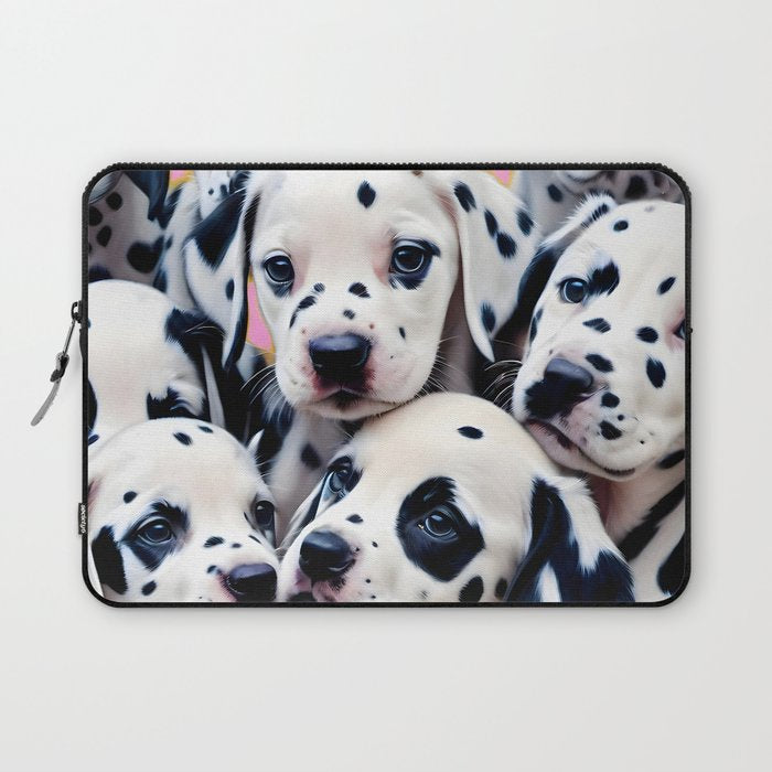 Dalmatian Love, Cute Puppies Dogs Pets, Animals Domestic Photography Siblings, Adorable Family Polka Dots Spotted  Laptop Sleeve Gallery Image 1