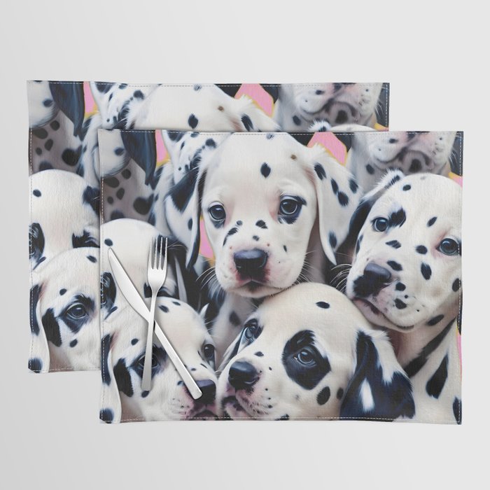 Dalmatian Love, Cute Puppies Dogs Pets, Animals Domestic Photography Siblings, Adorable Family Polka Dots Spotted  Placemat Gallery Image 1