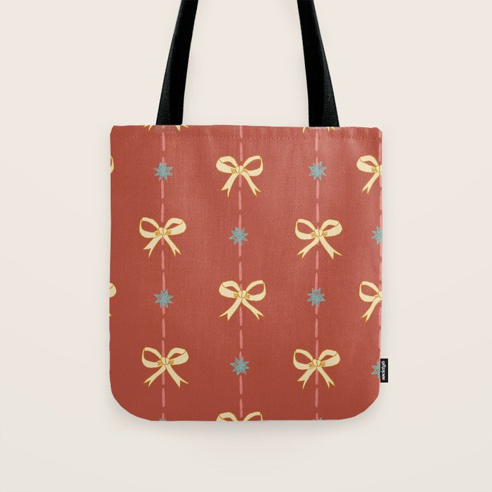 Cute Hair Bows & Stars in Burnt Red & Yellow Tote Bag Gallery Image 1