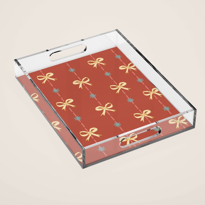 Cute Hair Bows & Stars in Burnt Red & Yellow Acrylic Tray Gallery Image 1