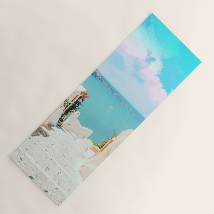 Surreal Greece, Tropical Travel Scenic Photography, Colorful Pastel Landscape Bohemian Architecture Yoga Mat Gallery Image 1