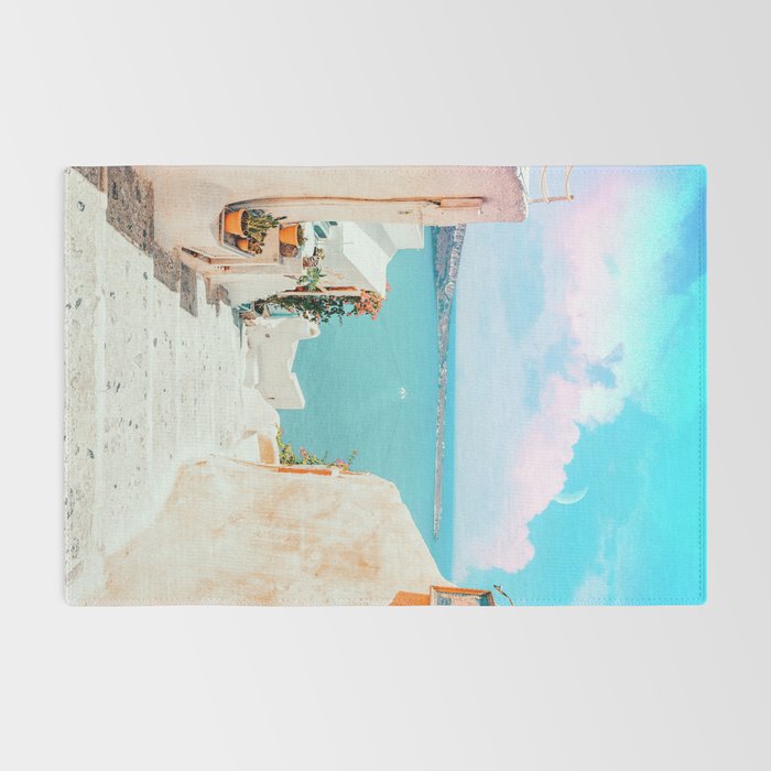 Surreal Greece, Tropical Travel Scenic Photography, Colorful Pastel Landscape Bohemian Architecture Rug Gallery Image 2