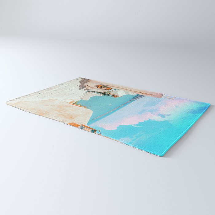 Surreal Greece, Tropical Travel Scenic Photography, Colorful Pastel Landscape Bohemian Architecture Rug Gallery Image 3