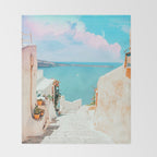Surreal Greece, Tropical Travel Scenic Photography, Colorful Pastel Landscape Bohemian Architecture Throw Blanket Gallery Image 2