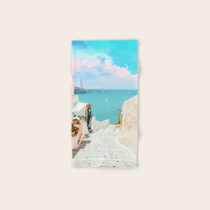 Surreal Greece, Tropical Travel Scenic Photography, Colorful Pastel Landscape Bohemian Architecture Towels Gallery Image 1