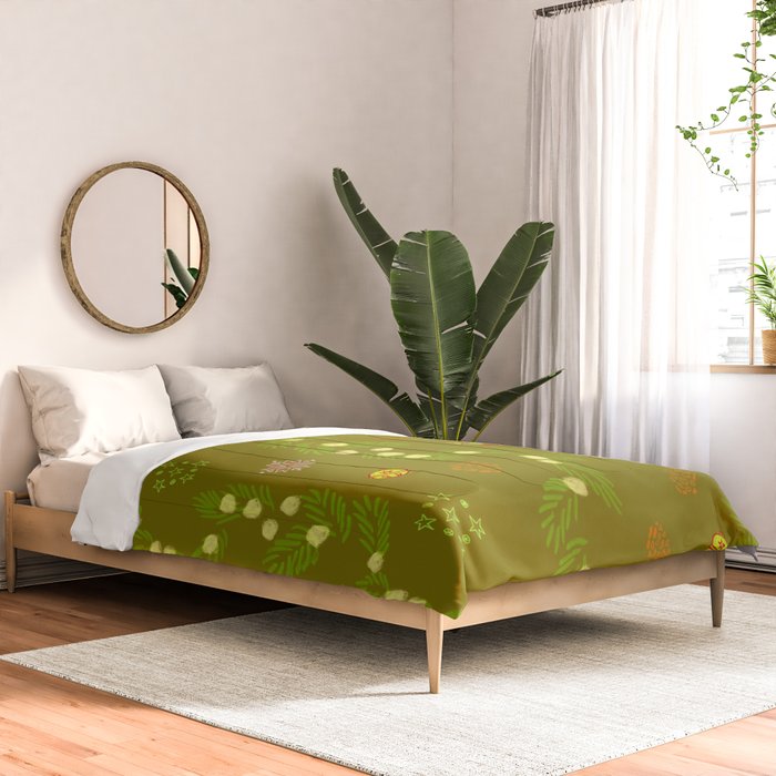 Whimsical Tiny Toys & Pine Branches in Green Comforter Gallery Image 2
