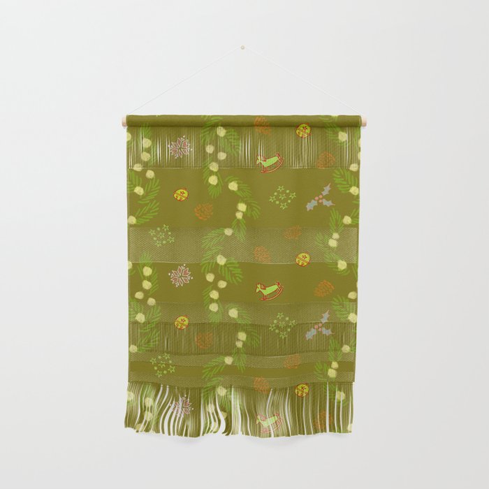 Whimsical Tiny Toys & Pine Branches in Green Wall Hanging Gallery Image 1