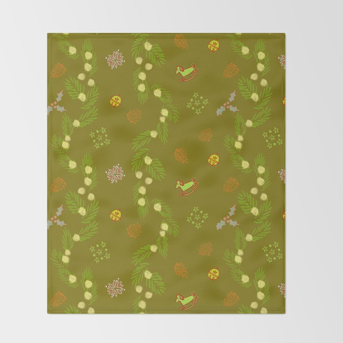 Whimsical Tiny Toys & Pine Branches in Green Throw Blanket Gallery Image 2