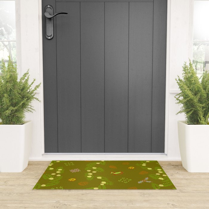 Whimsical Tiny Toys & Pine Branches in Green Welcome Mat Gallery Image 3