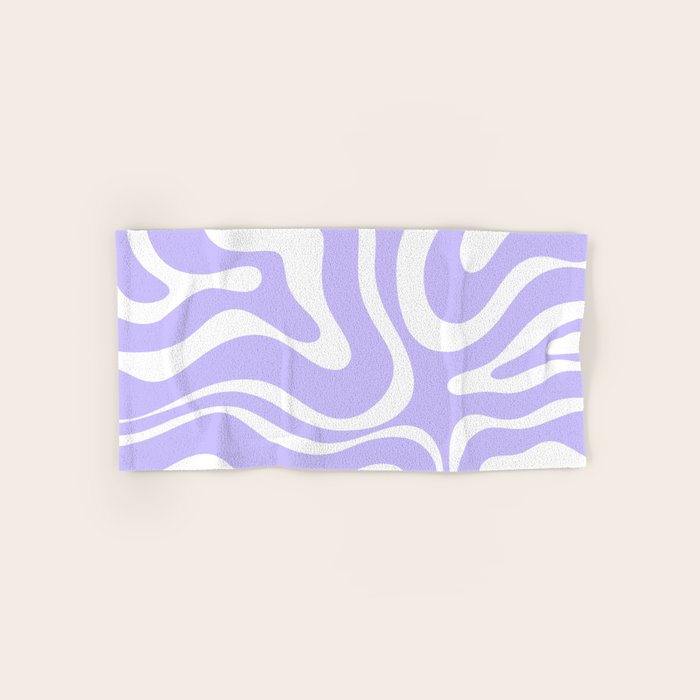 Retro Modern Liquid Swirl Abstract Pattern in Light Purple and White Bath Towel Gallery Image 1