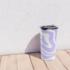 Retro Modern Liquid Swirl Abstract Pattern in Light Purple and White Travel Mug Gallery Image 4