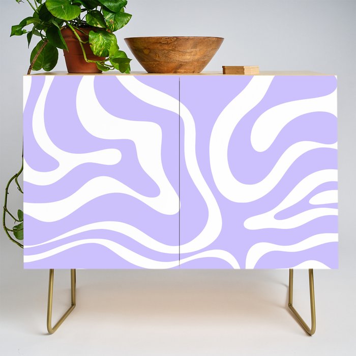 Retro Modern Liquid Swirl Abstract Pattern in Light Purple and White Credenza Gallery Image 1