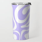 Retro Modern Liquid Swirl Abstract Pattern in Light Purple and White Travel Mug Gallery Image 2