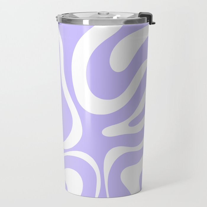 Retro Modern Liquid Swirl Abstract Pattern in Light Purple and White Travel Mug Gallery Image 2