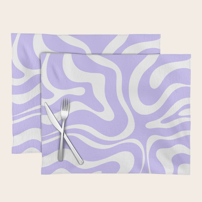 Retro Modern Liquid Swirl Abstract Pattern in Light Purple and White Placemat Gallery Image 1