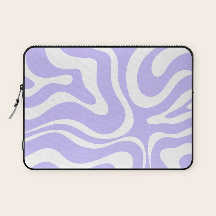 Retro Modern Liquid Swirl Abstract Pattern in Light Purple and White Laptop Sleeve Gallery Image 1