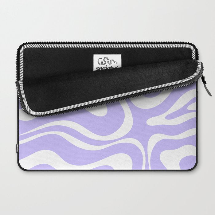 Retro Modern Liquid Swirl Abstract Pattern in Light Purple and White Laptop Sleeve Gallery Image 2