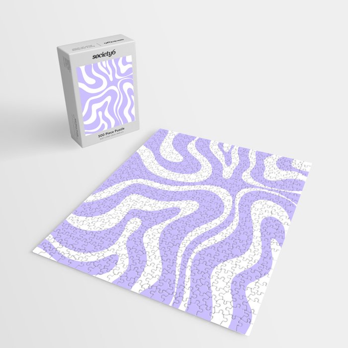 Retro Modern Liquid Swirl Abstract Pattern in Light Purple and White Jigsaw Puzzle Gallery Image 2
