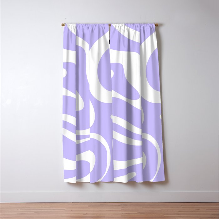 Retro Modern Liquid Swirl Abstract Pattern in Light Purple and White Window Curtain Gallery Image 3