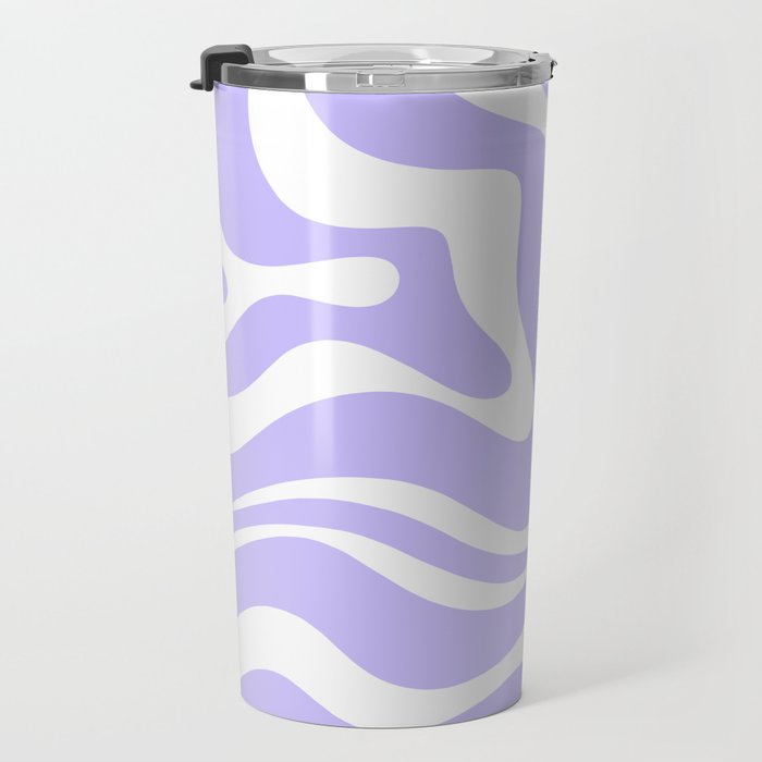 Retro Modern Liquid Swirl Abstract Pattern in Light Purple and White Travel Mug Gallery Image 3