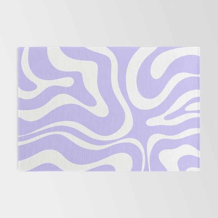 Retro Modern Liquid Swirl Abstract Pattern in Light Purple and White Rug Gallery Image 2