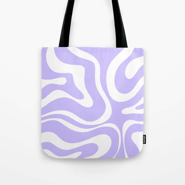 Retro Modern Liquid Swirl Abstract Pattern in Light Purple and White Tote Bag Gallery Image 1