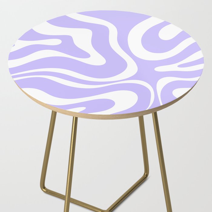 Retro Modern Liquid Swirl Abstract Pattern in Light Purple and White Side Table Gallery Image 2