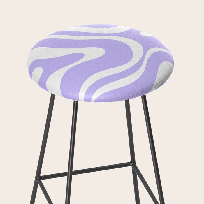 Retro Modern Liquid Swirl Abstract Pattern in Light Purple and White Stool Gallery Image 2