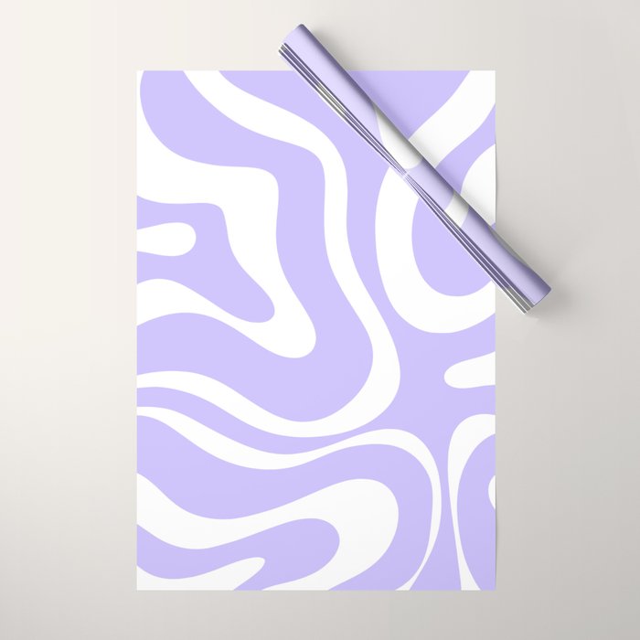 Retro Modern Liquid Swirl Abstract Pattern in Light Purple and White Wrapping Paper Gallery Image 1
