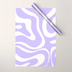 Retro Modern Liquid Swirl Abstract Pattern in Light Purple and White Wrapping Paper Gallery Image 1
