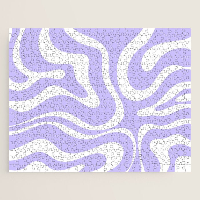 Retro Modern Liquid Swirl Abstract Pattern in Light Purple and White Jigsaw Puzzle Gallery Image 1