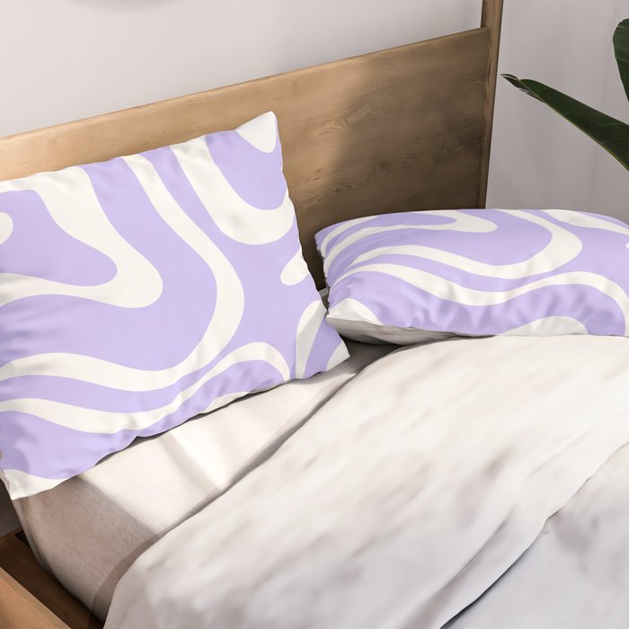 Retro Modern Liquid Swirl Abstract Pattern in Light Purple and White Pillow Sham Gallery Image 2