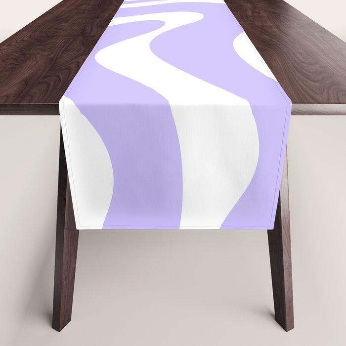 Retro Modern Liquid Swirl Abstract Pattern in Light Purple and White Table Runner Gallery Image 1