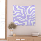 Retro Modern Liquid Swirl Abstract Pattern in Light Purple and White Wall Tapestry Gallery Image 2