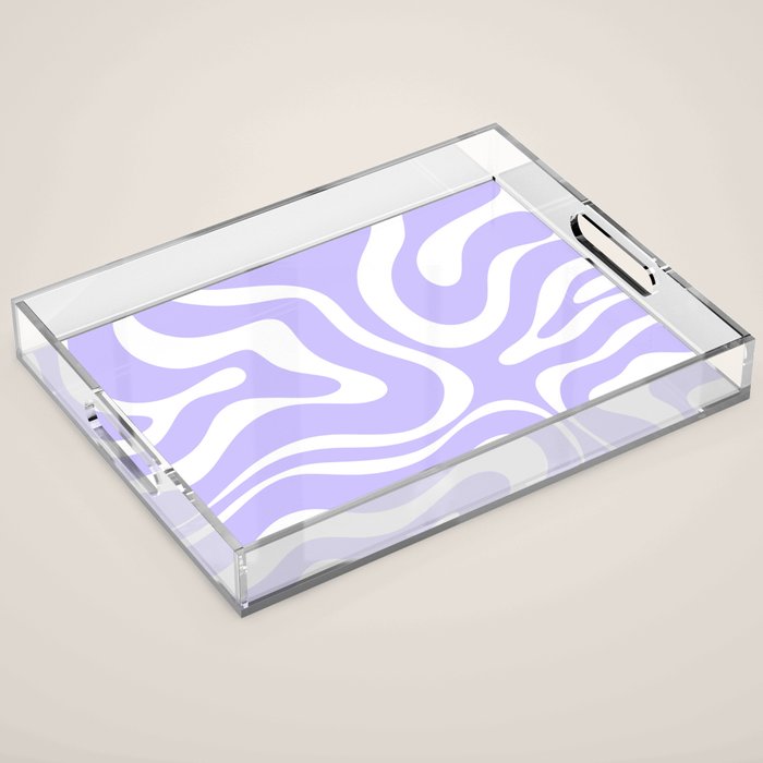 Retro Modern Liquid Swirl Abstract Pattern in Light Purple and White Acrylic Tray Gallery Image 1