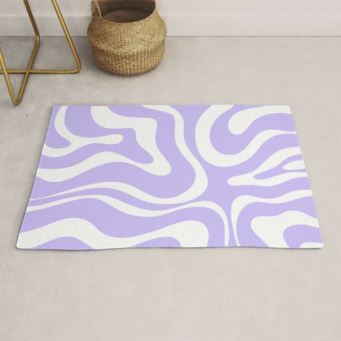 Retro Modern Liquid Swirl Abstract Pattern in Light Purple and White Rug Gallery Image 1
