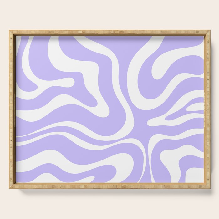 Retro Modern Liquid Swirl Abstract Pattern in Light Purple and White Serving Tray Gallery Image 1
