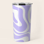 Retro Modern Liquid Swirl Abstract Pattern in Light Purple and White Travel Mug Gallery Image 1