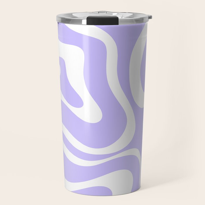 Retro Modern Liquid Swirl Abstract Pattern in Light Purple and White Travel Mug Gallery Image 1