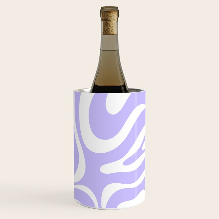 Retro Modern Liquid Swirl Abstract Pattern in Light Purple and White Wine Chiller Gallery Image 3