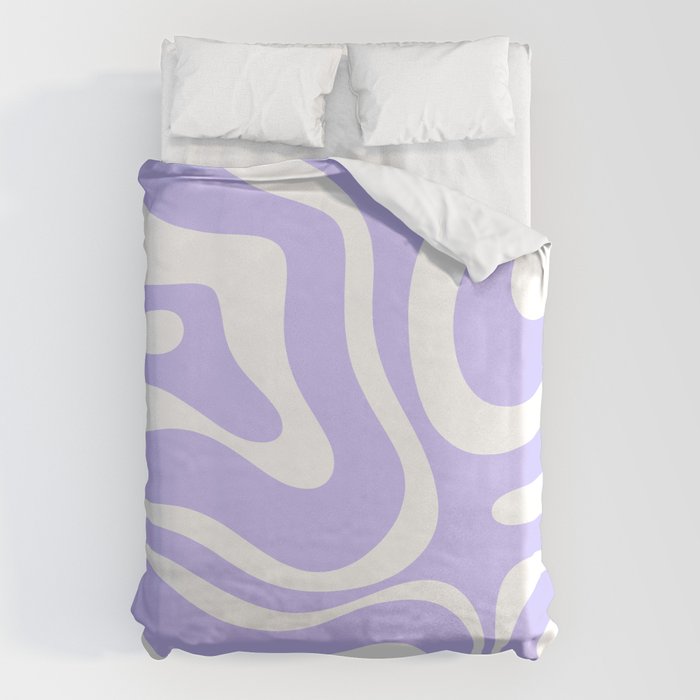 Retro Modern Liquid Swirl Abstract Pattern in Light Purple and White Duvet Cover Gallery Image 6