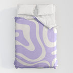 Retro Modern Liquid Swirl Abstract Pattern in Light Purple and White Duvet Cover Gallery Image 6