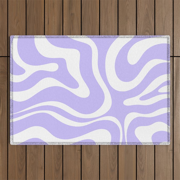 Retro Modern Liquid Swirl Abstract Pattern in Light Purple and White Outdoor Rug Gallery Image 1
