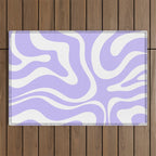 Retro Modern Liquid Swirl Abstract Pattern in Light Purple and White Outdoor Rug Gallery Image 1