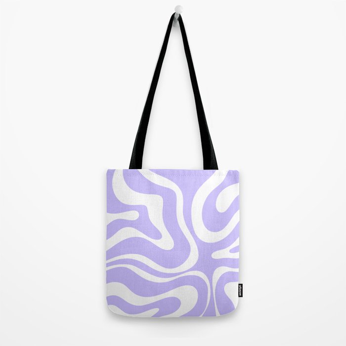 Retro Modern Liquid Swirl Abstract Pattern in Light Purple and White Tote Bag Gallery Image 2