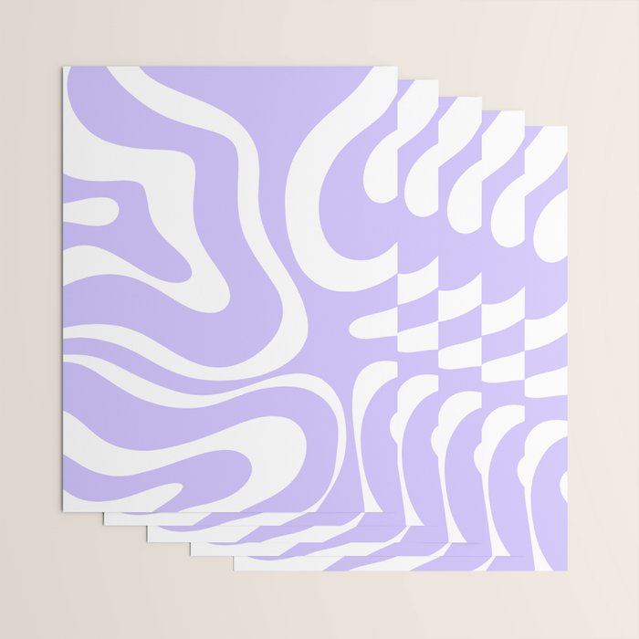 Retro Modern Liquid Swirl Abstract Pattern in Light Purple and White Wrapping Paper Gallery Image 3