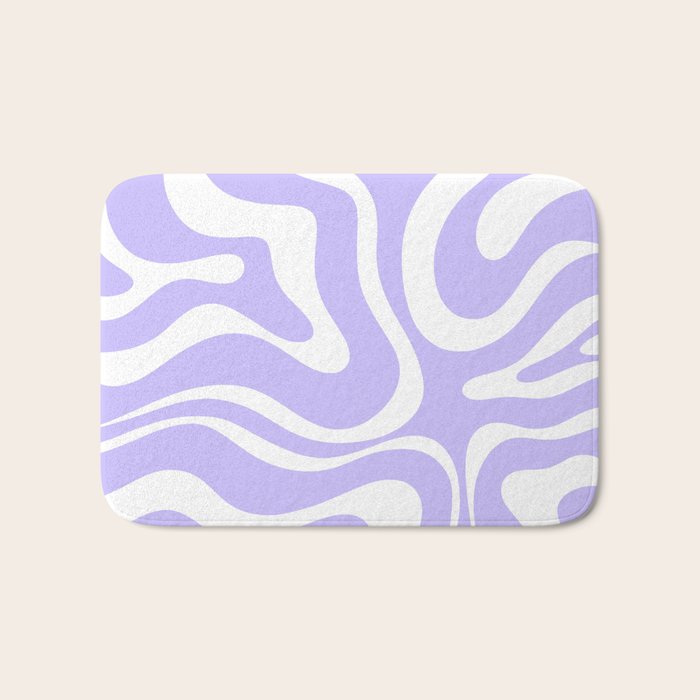 Retro Modern Liquid Swirl Abstract Pattern in Light Purple and White Bath Mat Gallery Image 1