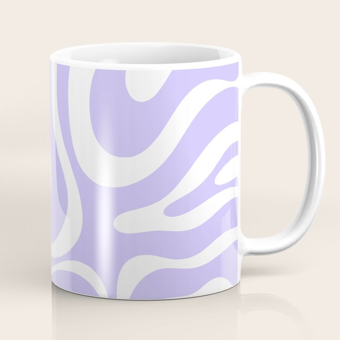 Retro Modern Liquid Swirl Abstract Pattern in Light Purple and White Coffee Mug Gallery Image 1