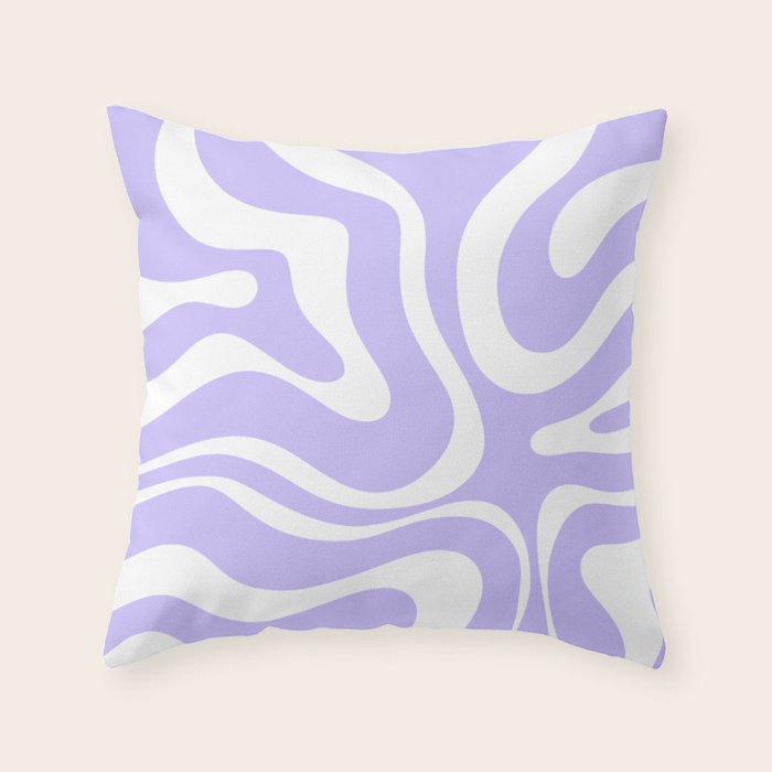 Retro Modern Liquid Swirl Abstract Pattern in Light Purple and White Throw Pillow Gallery Image 6