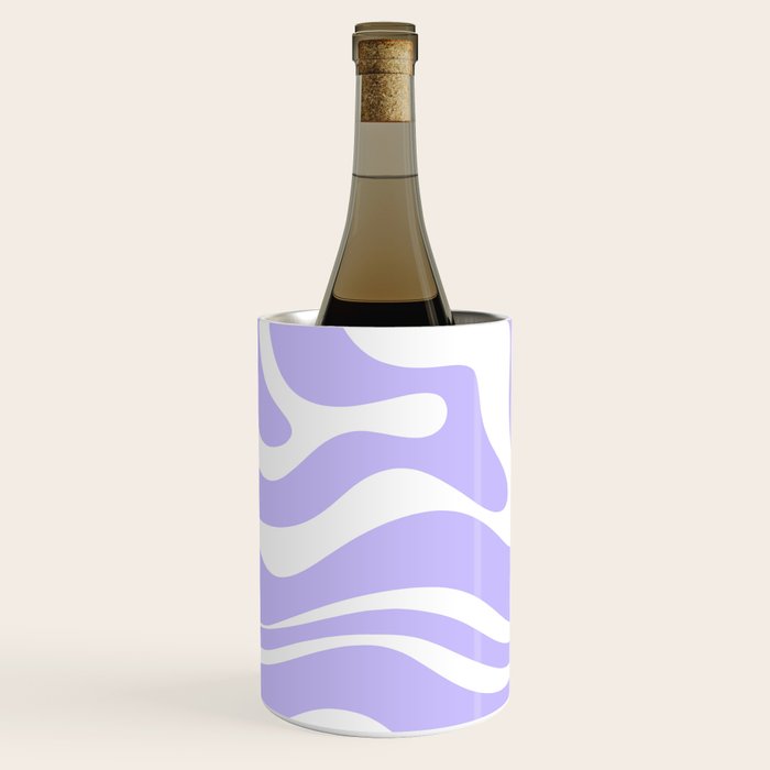 Retro Modern Liquid Swirl Abstract Pattern in Light Purple and White Wine Chiller Gallery Image 2